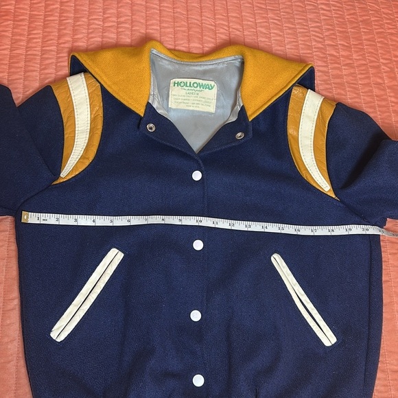 Vintage 70-80s Holloway Varsity Jacket women’s Blue Yellow Leather Wool sz Med - Picture 11 of 15